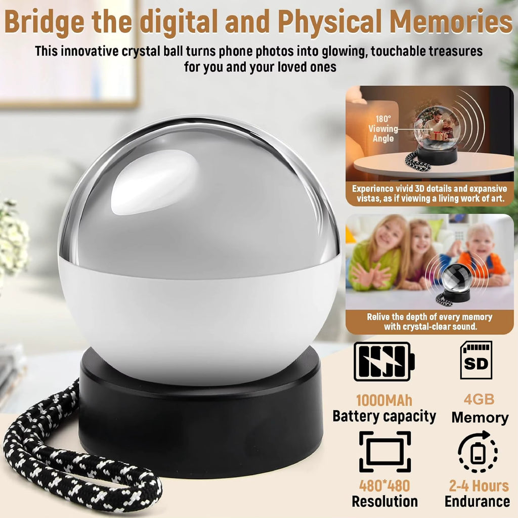 Glass Video Globe Memory Crystal Ball Video Player Playable Video Gift Sphere for Valentine’s Day Birthday and Christmas, Memory Orb